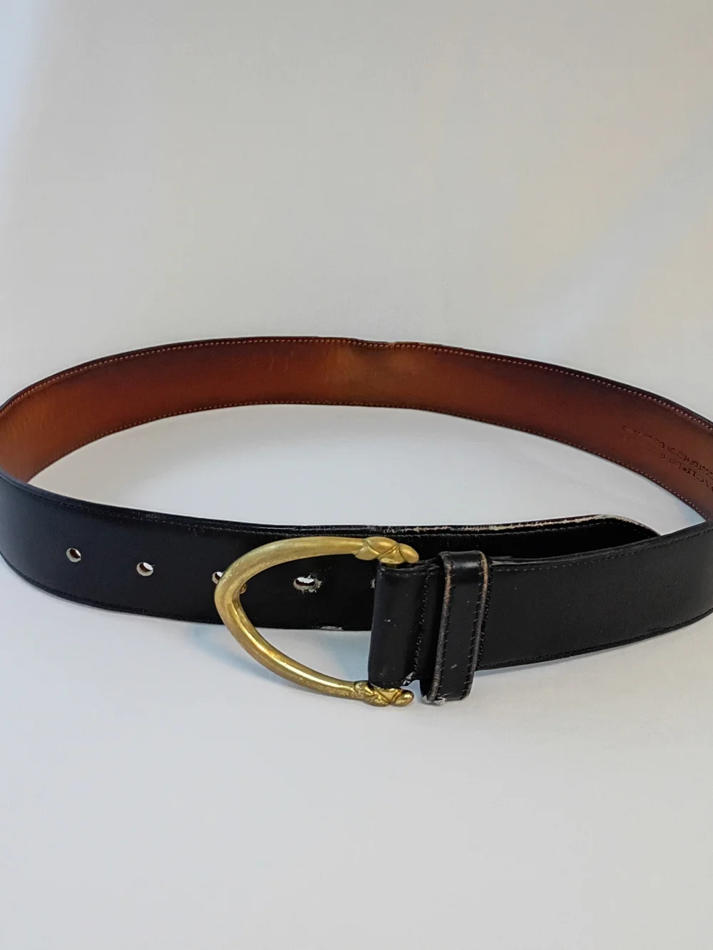 VTG COACH Belt Men's M Black French Calfskin Suede Lining Brass Buckle USA #3906